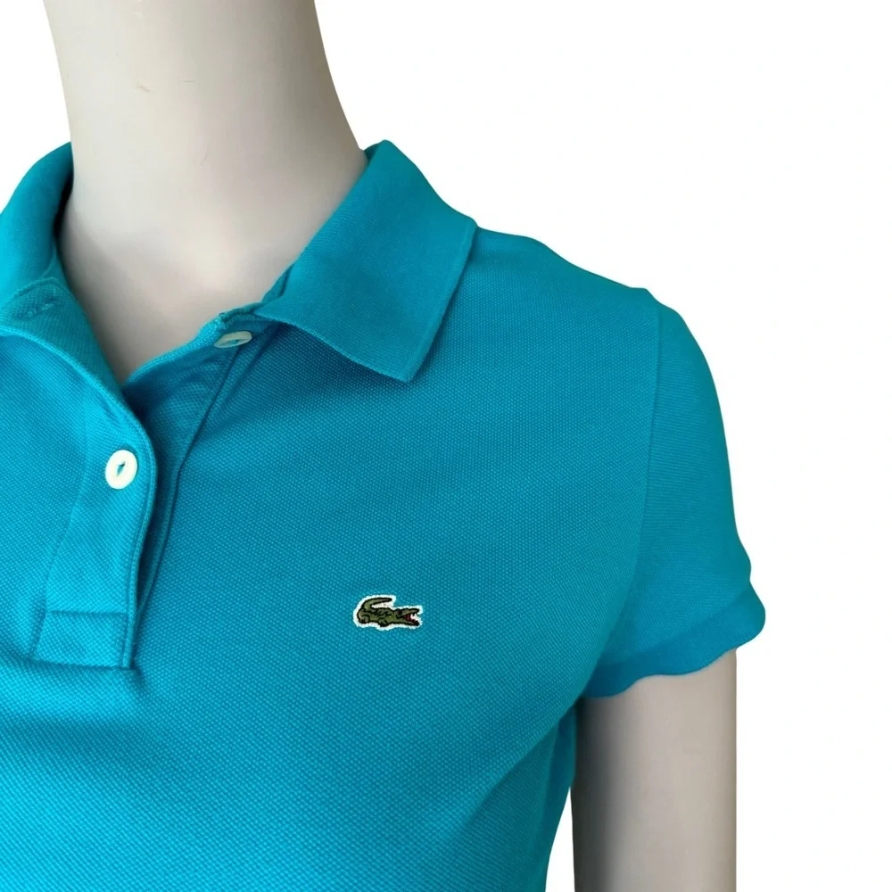 LACOSTE Pique Polo Shirt Stretch Cotton Turquoise Teal Blue Style# F811 Size 36 - Picture 3 of 16